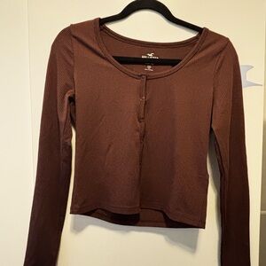 Brown Ribbed Long Sleeve Top